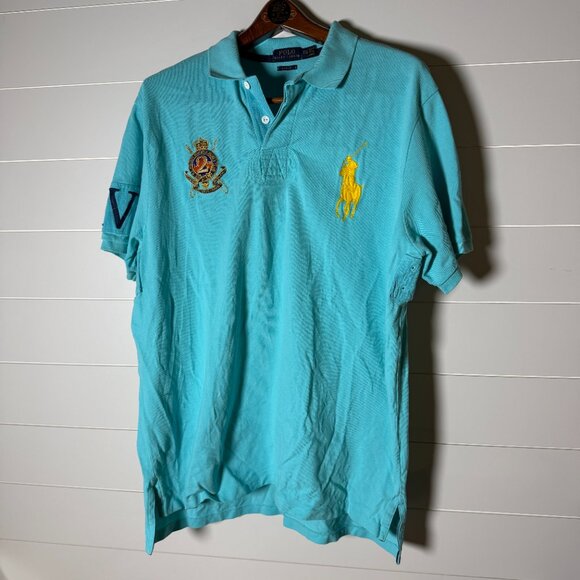 Polo Ralph Lauren Country Riders & Jockey Club Big Pony Polo Shirt Aqua Sz XXL - Picture 1 of 9